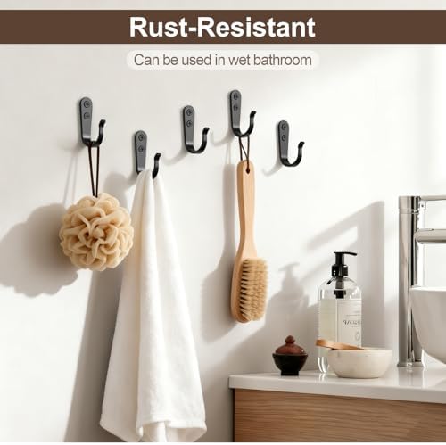 BREYDROK 20Pack Towel Hooks for Bathroom, Heavy Duty Black Metal Wall Hooks - Image 5