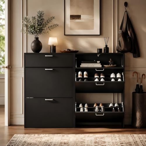 VINGLI Shoe Cabinet Storage for Entryway,Black Small Narrow Shoe Rack,25" W - Image 3