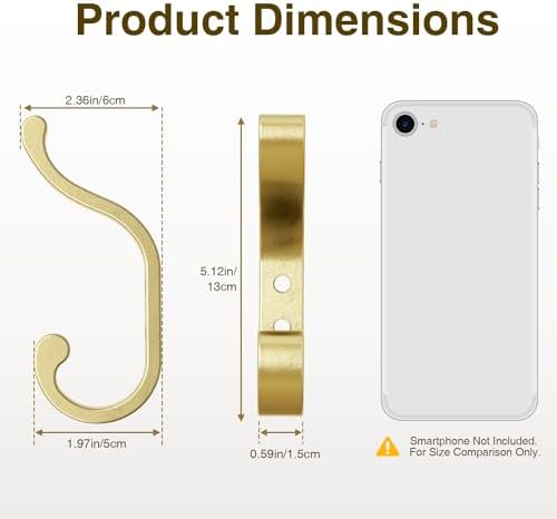 Coat Hooks Wall Mount,Heavy Duty Wall Hooks for Backpack,Towel,Gold 6 Pack - Image 6