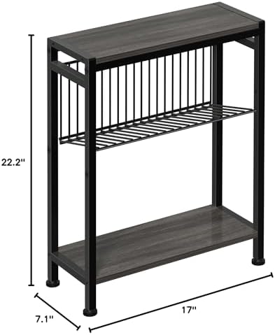 End Table for Small Space, 3-Tier Narrow Side Table with Magazine Holder,Slim Nightstand, Skinny Snack Couch Table in Living Room, Bedroom Study and Balcony (Grey) - Image 3