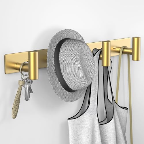 VAEHOLD Hat and Coat Wall Mount Rack - Hooks for Robes, Bags, Keys, and Towels - Bathroom Towel Hanger Organizer (Gold, “T“ Shape 4 Hooks 1 Pack) - Image 2