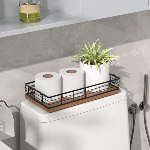 Toilet Paper Basket, 13" Bathroom Toilet Tank Basket with Handles Walnut - Image 2