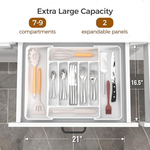 ukeetap Extra Large Expandable Silverware Organizer, Flatware Tray,White - Image 2