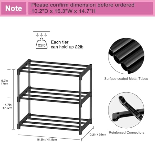 Autonomier 3 Tier Extra Small Shoe Rack (16.3" Wide), Lightweight Shelf - Image 5