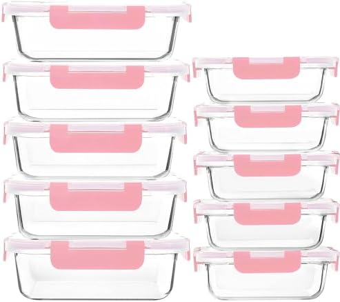 M MCIRCO 10 Pack Glass Food Storage Containers with Lids, Pink by MMCIRCO
