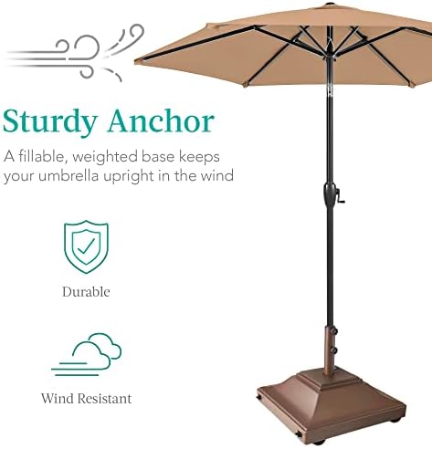 Best Choice Products Fillable Mobile Umbrella Base, Heavy Duty Base, Square Tiered Market Stand for Patio, Deck, Outdoor w/ 4 Wheels, 2 Locks, 2 Knobs, 120lb Capacity - Brown - Image 3