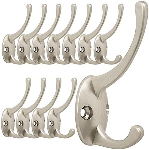 IBosins 12 Pack Silvery Double Coat Hooks Wall Mounted with 24 Screws by IBosins