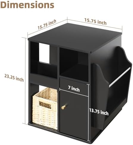 Square Rotating End Table with Storage, 16"D x 16"W x 23.3"H, Black - Image 2