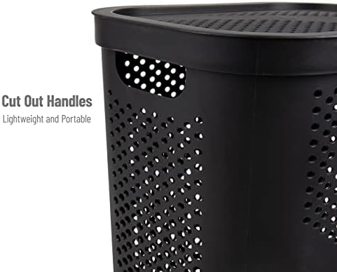 Mind Reader Slim Laundry Hamper with Lid, 60L Ventilated Clothes Baskets, Tapered Design for Bathrooms, Closets, Plastic, Set of 2, Black - Image 4