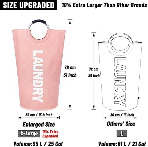 Caroeas 95L Pro Large Laundry Basket (13 Colors), Waterproof Laundry Hamper, Laundry Bag with Padded Handles, Clothes Hamper Stands Up Well, Collapsible Laundry Basket Easy Storage (Pink) - Image 2