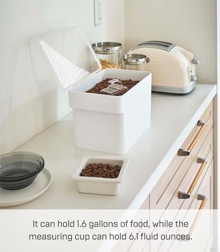 YAMAZAKI Home Tower Airtight Pet Food Storage Container - Cat And Dog Food Holder Bin With Transparent Lid And Handle - Medium - Polypropylene - 8 Lbs., 1.6 Gallons, 6 Quarts,White - Image 5