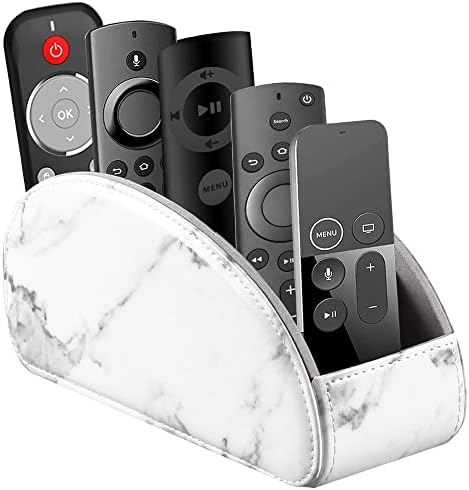 All-in-One Leather White TV Remote Holder for Remote Conrtols with 5 Compartments Nightstand Desktop Media Player Remote Caddy Storage Box Organizer Tray for Mobile Office Stationery Phone Controller by YAPISHI