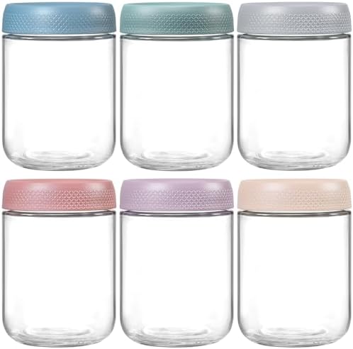 NETANY 6-pack 16 oz Overnight Oats Containers with Lids, Glass jars with Airtight Lids, Wide mouth Mason Salad jars, Glass Food Storage Containers for Snacks Yogurt Spice Sugar by NETANY