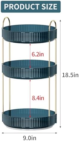 360 Rotating Makeup Organizer for Vanity, Bathroom Countertop Organizer Spinning Perfume Organizer, High-Capacity Cosmetic and Skincare Dresser Make Up Holder Rack (3 Tiers, Blue) - Image 2