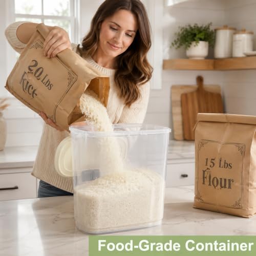 Rice Storage Container 15-20 Lbs, Tall Flour Bin Container with Scoop, Cup - Image 5