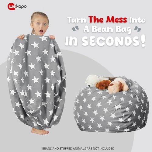 WEKAPO Stuffed Animal Storage Bean Bag Chair Cover for Kids - Image 3