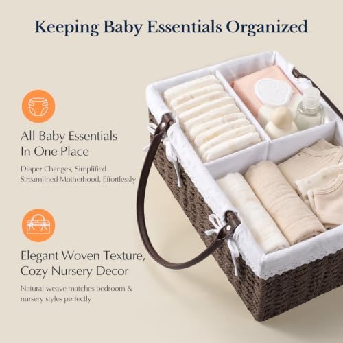 Yecaye Large Baby Diaper Caddy Organizer, Paper Rope Storage Baskets, Brown - Image 3