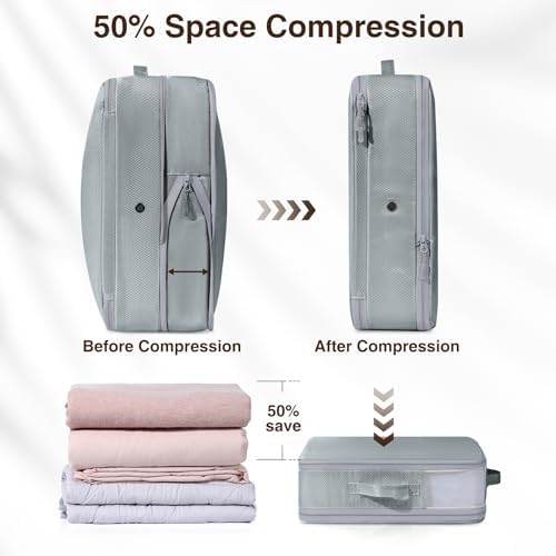 DIMJ Space Saver Compression Storage Bags - 6 Pack Large Expandable Travel Packing Cubes Foldable Compression Organisers with Clear Window for Moving, Dorm, Down Jackets, Summer Duvet, Bedding (Grey) - Image 5