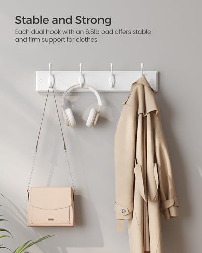 SONGMICS Wall-Mounted Coat Rack, 4 Dual Metal Hooks - Image 4
