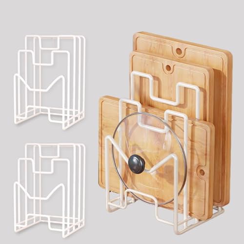 Multifunctional Cutting Board Organizer, Cutting Board Holder Rack Baking Cookie Pan Sheets Cooling Racks Storage Stand for Kitchen Cabinet -Divided Holder with 4 Slots (2PS Black) (2White) by Unknown