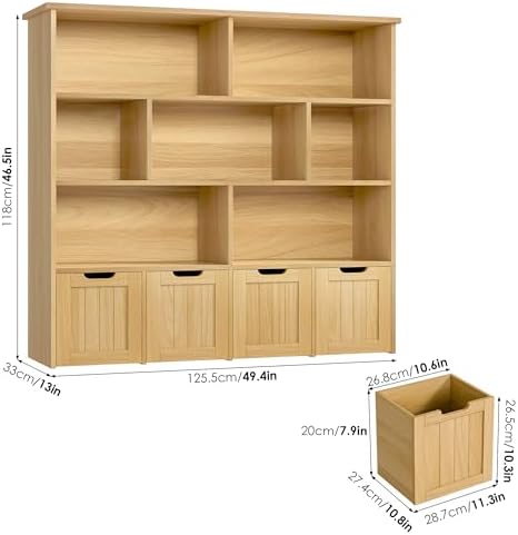 FINETONES Montessori Bookshelf and Kids Toy Storage Organizer with Drawers - Image 2