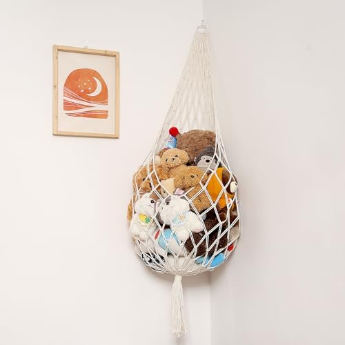 Amdermi Stuffed Animal Hammock Corner, Boho Macrame Plush Toy Storage Net for Wall, Hanging Stuffed Animal Holder for Nursery, Playroom, Kids Room, Cream (Pack of 2) - Image 2