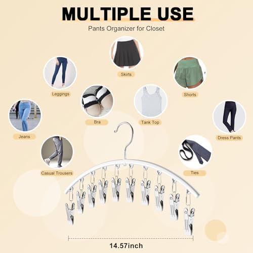 Legging Organizer for Closet, Metal Yoga Pants Hanger w/Rubber Coated 4 Pack w/10 Clips Hold 40 Leggings, Hangers Space Saving Hanging Closet Organizer for Closet Organizers and Storage-White - Image 5