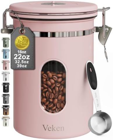 Veken Coffee Canister with Window, Airtight Stainless Steel Container, 22OZ by Veken