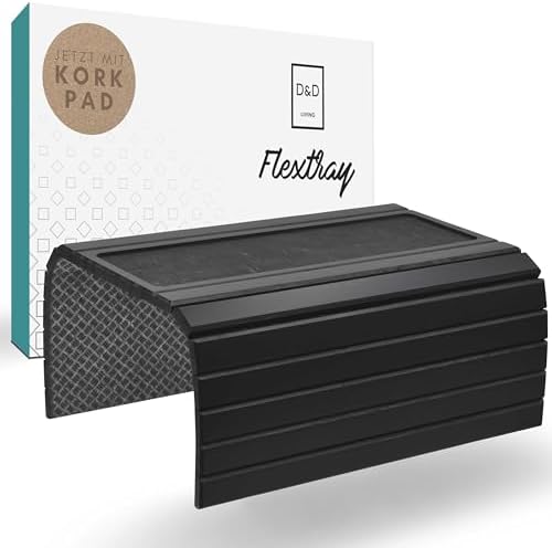 D&D Living® Sofa Tray - Flexible Couch Armrest Organizer with Anti-Slip Cork Pad | Sofa Tray with 18.5x13.4 inches, Sustainable Large Black Bamboo by DDLiving