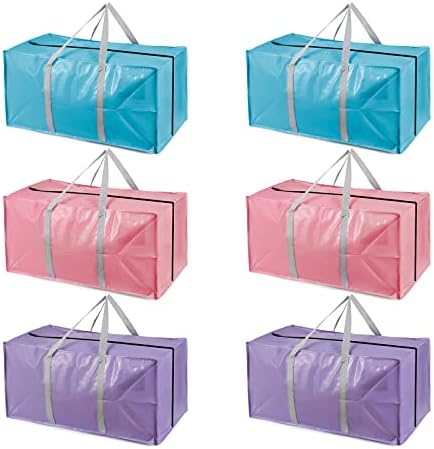 Heavy Duty Extra Large Moving Bags with Extra Long Handles -Includes Backpack Straps - Easy Storage For Space Saving (Mixed Color-6 Bag) by Letusto