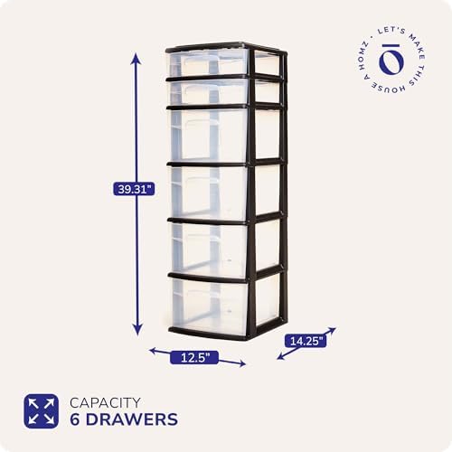 HOMZ Drawer Tower, 6-Tier Storage for Home Organization, Black Frame - Image 2