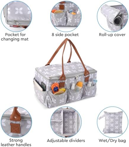 Moteph Diaper Caddy with Changing Mat, Large Baby Diaper Caddy Organizer with Lid, Portable Organizer Basket for Baby Essentials, Roll-Up Lid, Built-In Changing Mat Pocket - Image 3