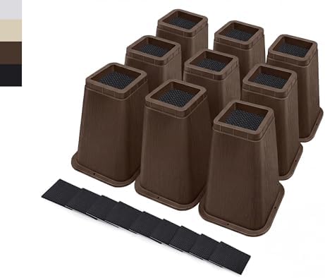 ANNKUT 8 Inch Heavy Duty Bed Risers, Furniture Risers for Desk, Chair, Table or Sofa, Couch Lift Risers, Supports up to 2200 lbs per Leg(9 Pack Brown) by ANNKUT