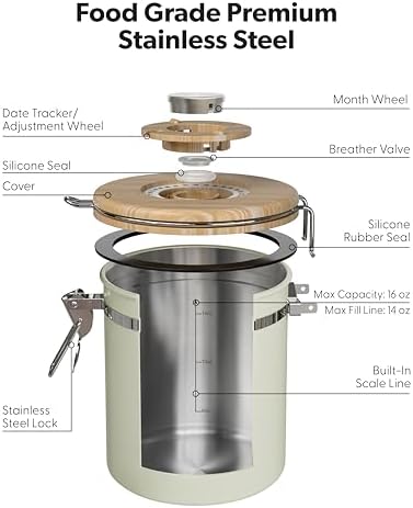 Veken Coffee Canister with Window, Airtight Stainless Steel Container, 16OZ - Image 5