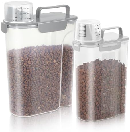 LEAWALK Cat Dog Pet Food Storage Container 3+5Lbs BPA-free Light gray by LEAWALK