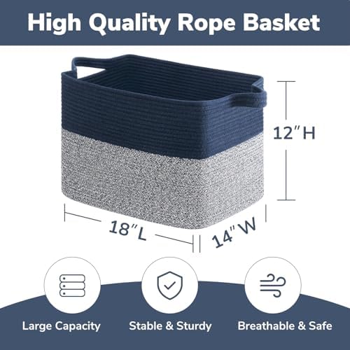 Goodpick 50L Large Woven Storage Basket, 18" x 14" x 12", Blue - Image 3
