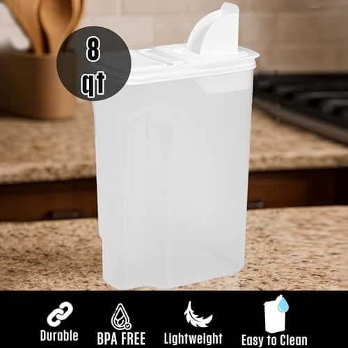 Buddeez Large Food Storage Container - 8 Quart Pantry Buddy, All Purpose Clear Kitchen Organization and Storage - Cereal, Flour, Sugar, Rice Dispenser, EZ Pour Spout and Easy Grip Handle (White Lid) - Image 5