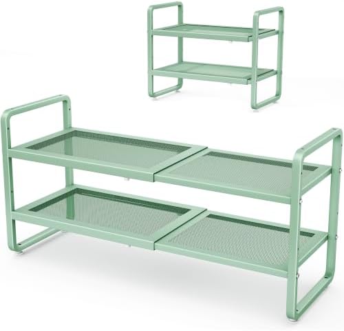 Expandable Metal Shoe Rack for Closet, Entryway & Garage, 2-Tier, Green by SNTD