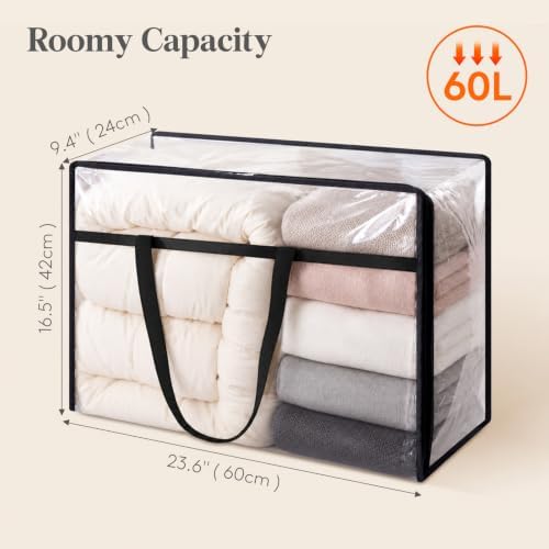 Lifewit 3 Pack Clear Blanket Storage Bags, 60L Plastic Comforter Storage Bag, Vinyl Foldable Moving Bags with Zipper, Clothes Storage Bags, Closet Organizers for Bedding, Duvet - Image 3