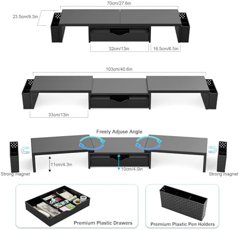Spacrea Dual Monitor Stand Riser with Drawer and 2 Pen Holders - Image 5