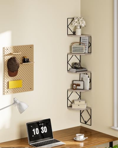 CHOEZON 5-Tier Corner Shelf, Floating Shelf, Wall-Mounted Storage Shelf, Wall Decor, Narrow Corner Bookshelf, for Living Room, Bedroom, Home Office, and Bathroom, Greige and Black TCJ35BG - Image 2