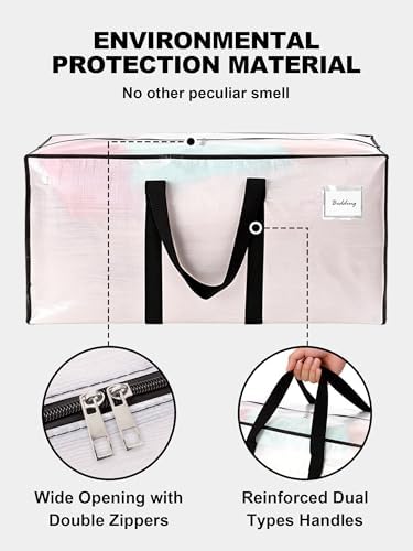 HOMESURE8 Pack 40 Gal Large Strong Moving Bags with Zippers & Carrying Handles - Water-Resistant - Heavy Duty Storage Tote for Space Saving, Fold Flat, Alternative to Moving Box (Semi-Transparent) - Image 7