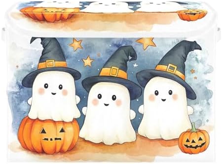Cute Cartoon Ghosts Storage Bins with Lids and Carrying Handle,Foldable Storage Boxes Organizer Containers Baskets Cube with Cover for Home Bedroom Closet Office by LLCxigua
