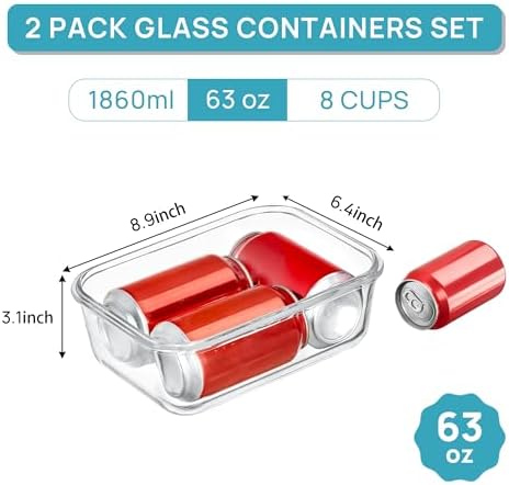Vtopmart 2Pack 1860ml/63oz Large Glass Storage Containers With Lids, Blue - Image 2