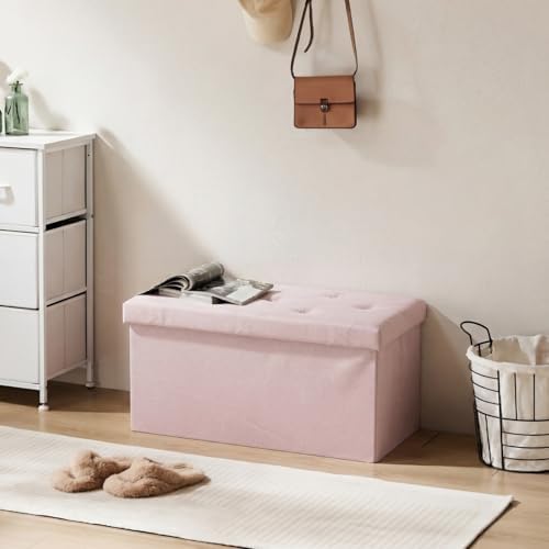 DUMOS 30 Inch Foldable Storage Ottoman Bench, Large Ottoman with Storage - Image 6