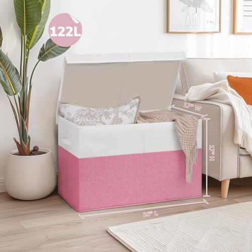 INDRESSME 122L Toy Storage Box with Lid & Dividers, Pink & White, - Image 5
