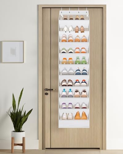 AOODA 10 Tier Clear Over the Door Shoe Organizer Storage, Deep Pockets Large Hanging Shoe Rack for Closet Door, Fit 20 Pairs Sneaker Holder Hanger for Boots (White) - Image 5