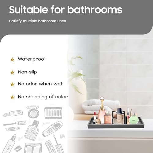 Vanity and Bathroom Tray, 11.8" ABS Countertop Organizer,Waterproof Vanity Tray for Toilet Tank,Perfume,Soap,Keys,Bathroom Accessories,Kitchen and Bath Trays,Non Slip Small Trays,Black - Image 2