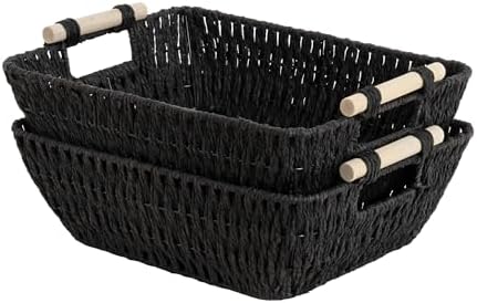 StorageWorks Wicker Storage Baskets for Shelves, 2 Pack Black Wicker Basket by StorageWorks