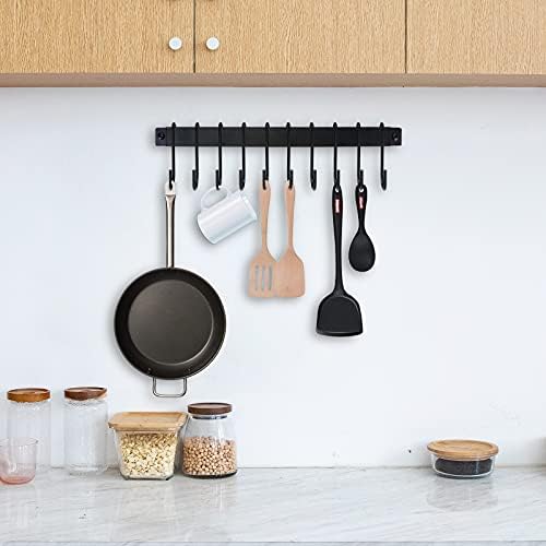 Wrought Iron Kitchen Holder: 10-Hook Wall-Mounted Utensil Rack with Black Finish - Ideal for Pots, Pans, Coffee Mugs - Image 5